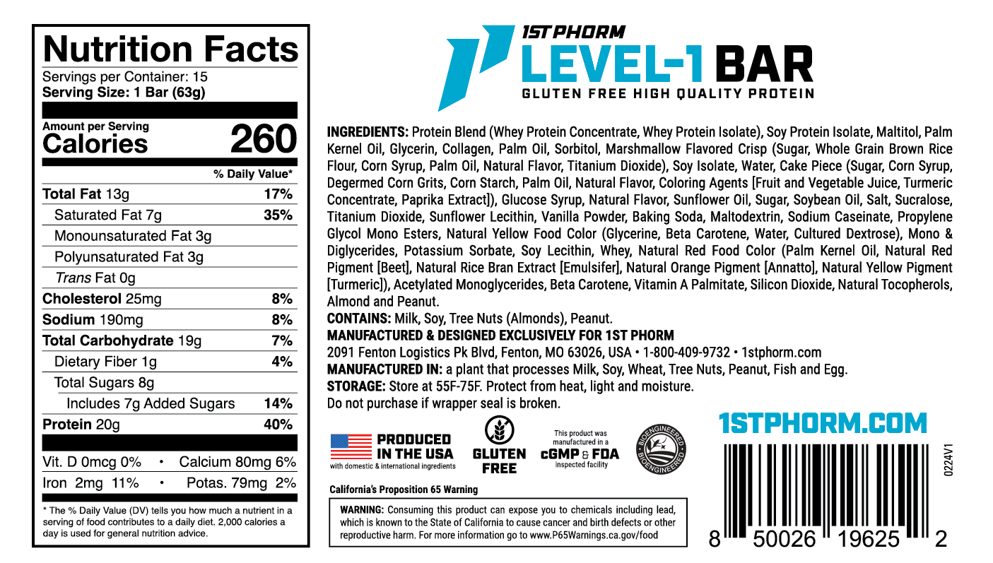 1st Phorm Level one "meal replacement" bar - First Response Nutrition