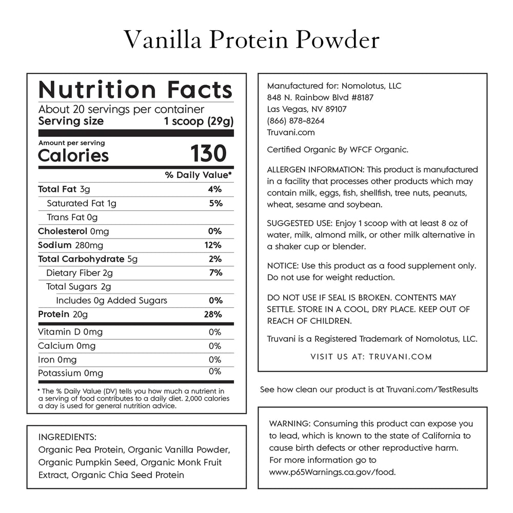 Organic Vanilla Plant Based Protein Powder